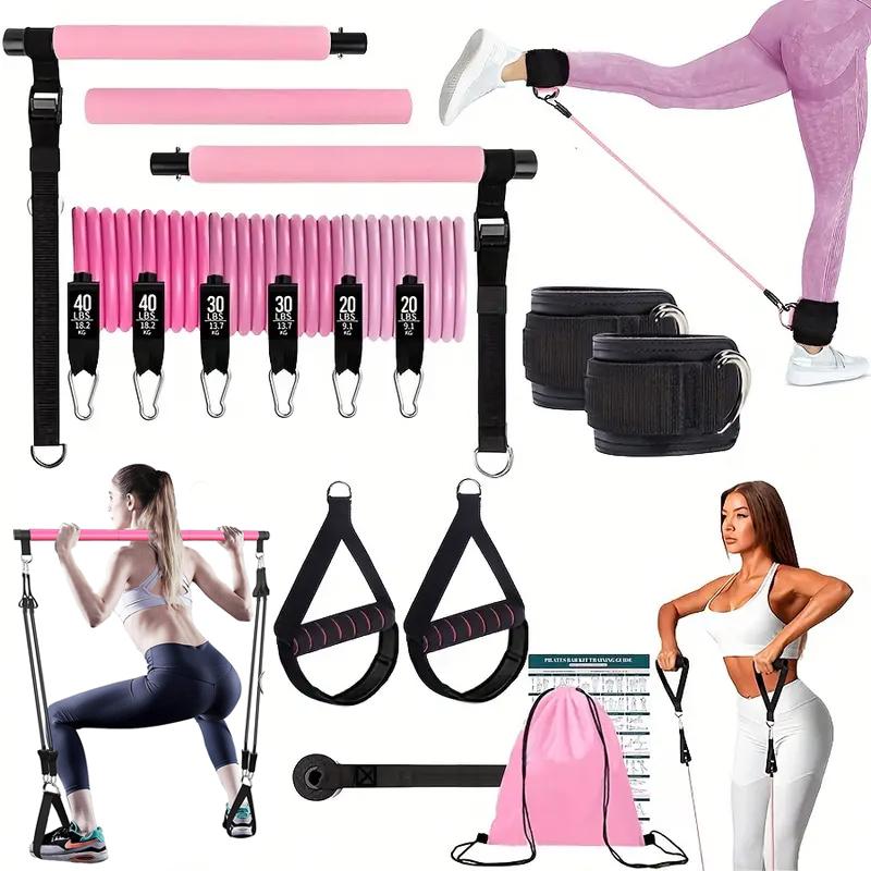 Pilates Yoga Barı - 多機能ピラティスバーキット、弾性抵抗バンド付き、調整可能なストレッチピラティスボード、ホームジムトレーニング機器、全身筋力トレーニングヨガ、ポータブルフィットネスエクササイズギア