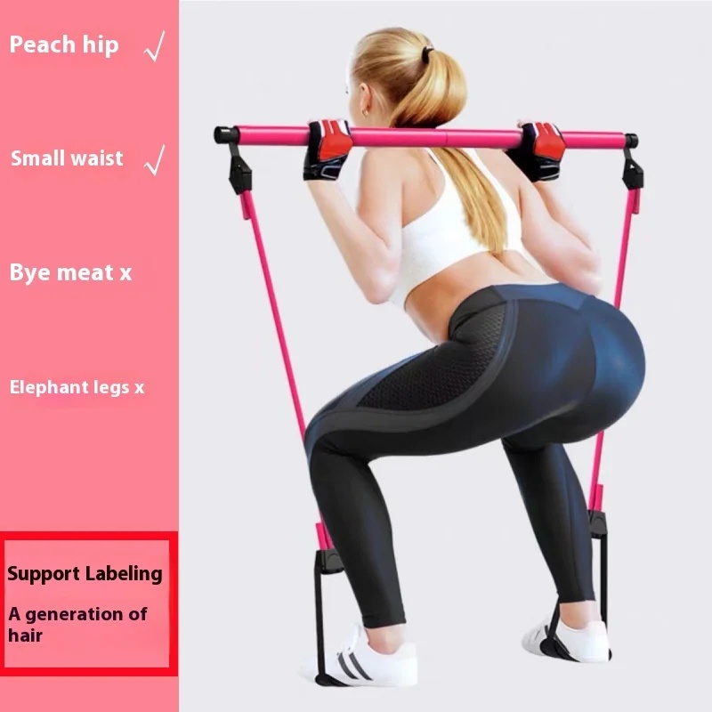 Pilates Yoga Barı - ピラティススティック - 自宅トレーニング、ヨガ、ストレッチ、引き締め用の調整可能なフィットネスバー - エラスティックバンド付きの携帯用エクササイズロッド