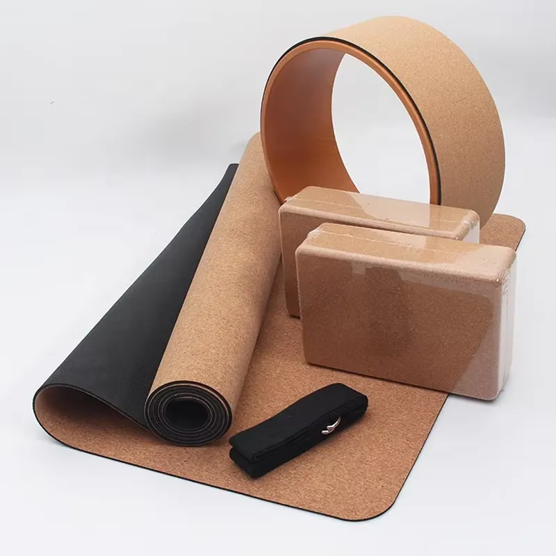 Yoga Block Cork - SANFANカスタムプリントラベルエコフレンドリージムフィットネス天然ゴムコルクヨガマットホイールストラップブロックヨガマットセット