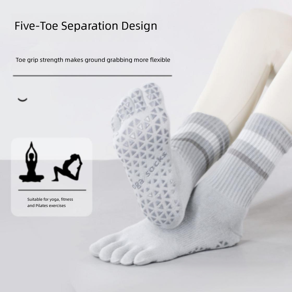 1足入り、ミドル丈、ダブルストライプ柄のヨガソックス。滑り止 - Pilates Yoga Barı のレビューと価格