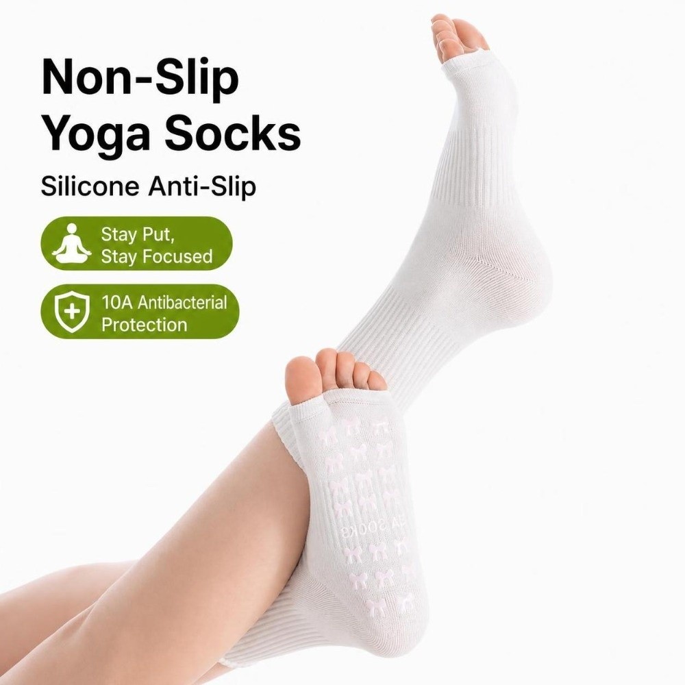 女性用コットンピラティスソックス、通気性のあるシリコンソール - Pilates Yoga Youtube のレビューと価格