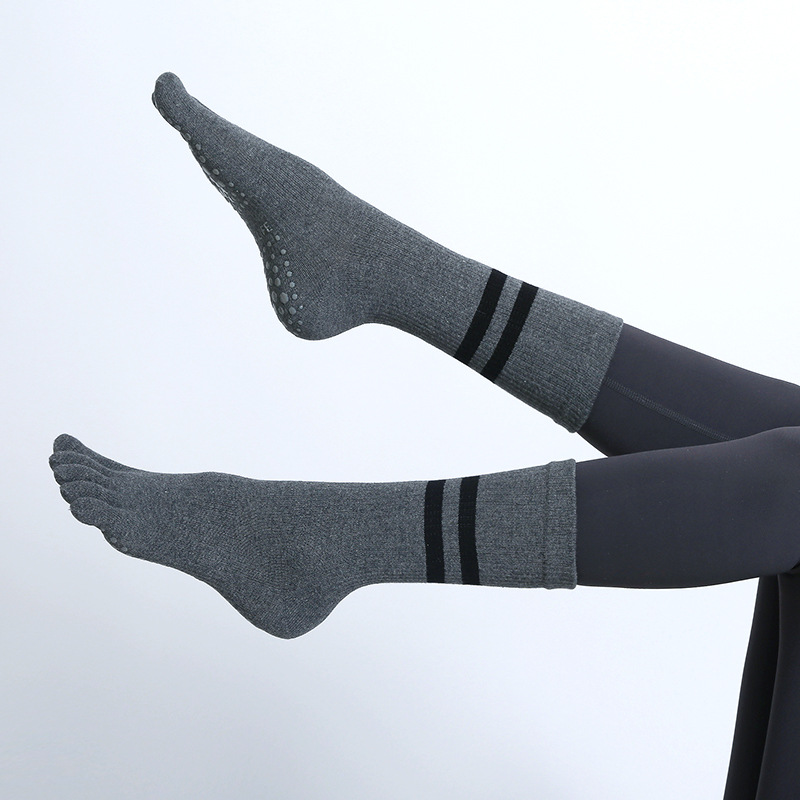 女性用5本指コットンソックス,滑り止め,通気性,ミッドチュー - Pilates Yoga Youtube のレビューと価格